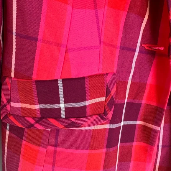 Trina Turk Pink and Red Blazer Structured Plaid Jacket 6 - Picture 5 of 7